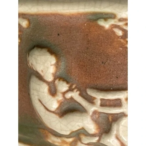 Vintage Early Roseville Pottery Donatello Footed Bowl Compote Cream, Green - Picture 11 of 15